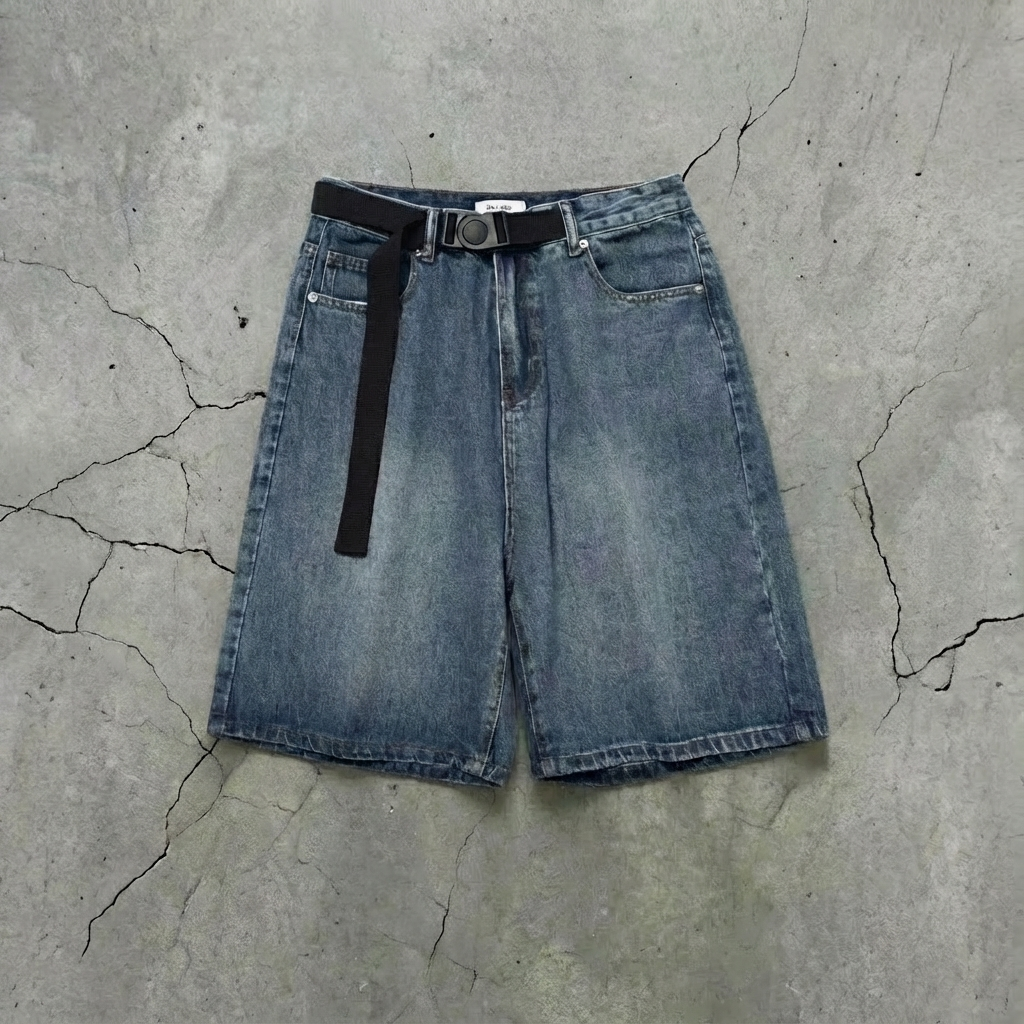Skater Buckle Jean Shorts