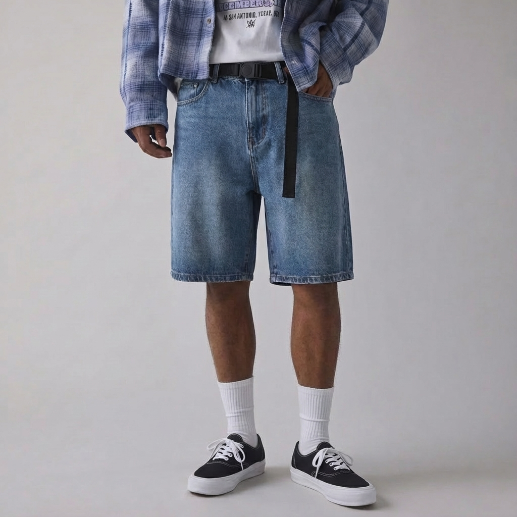 Skater Buckle Jean Shorts